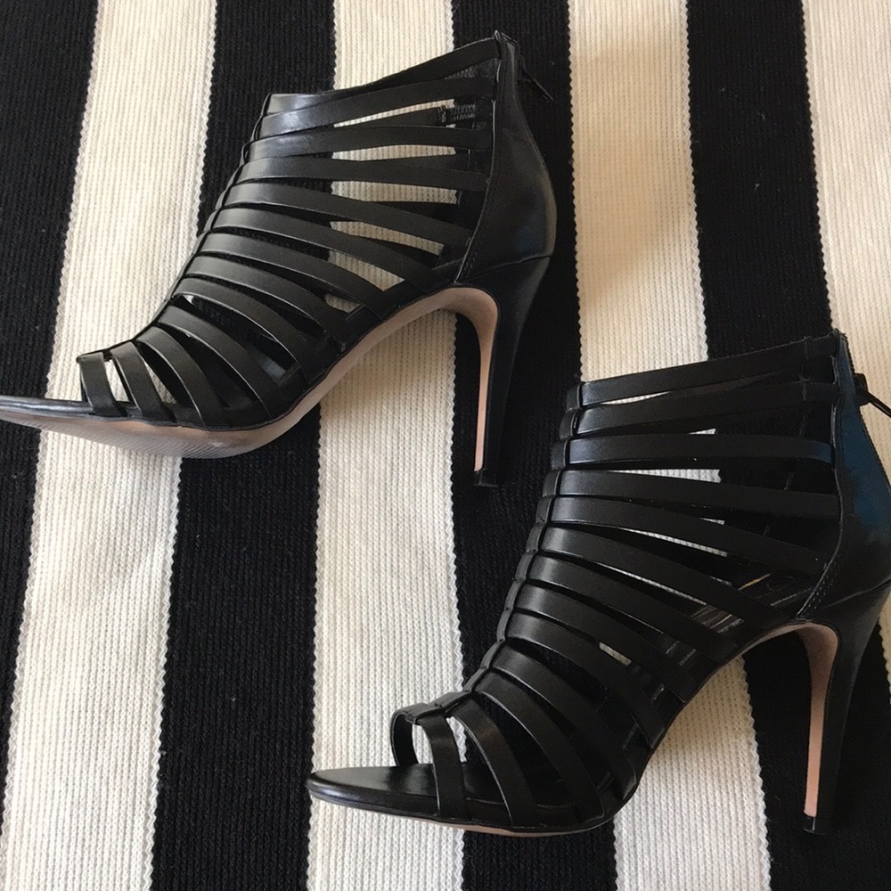 Black Strappy Open-Toe Booties